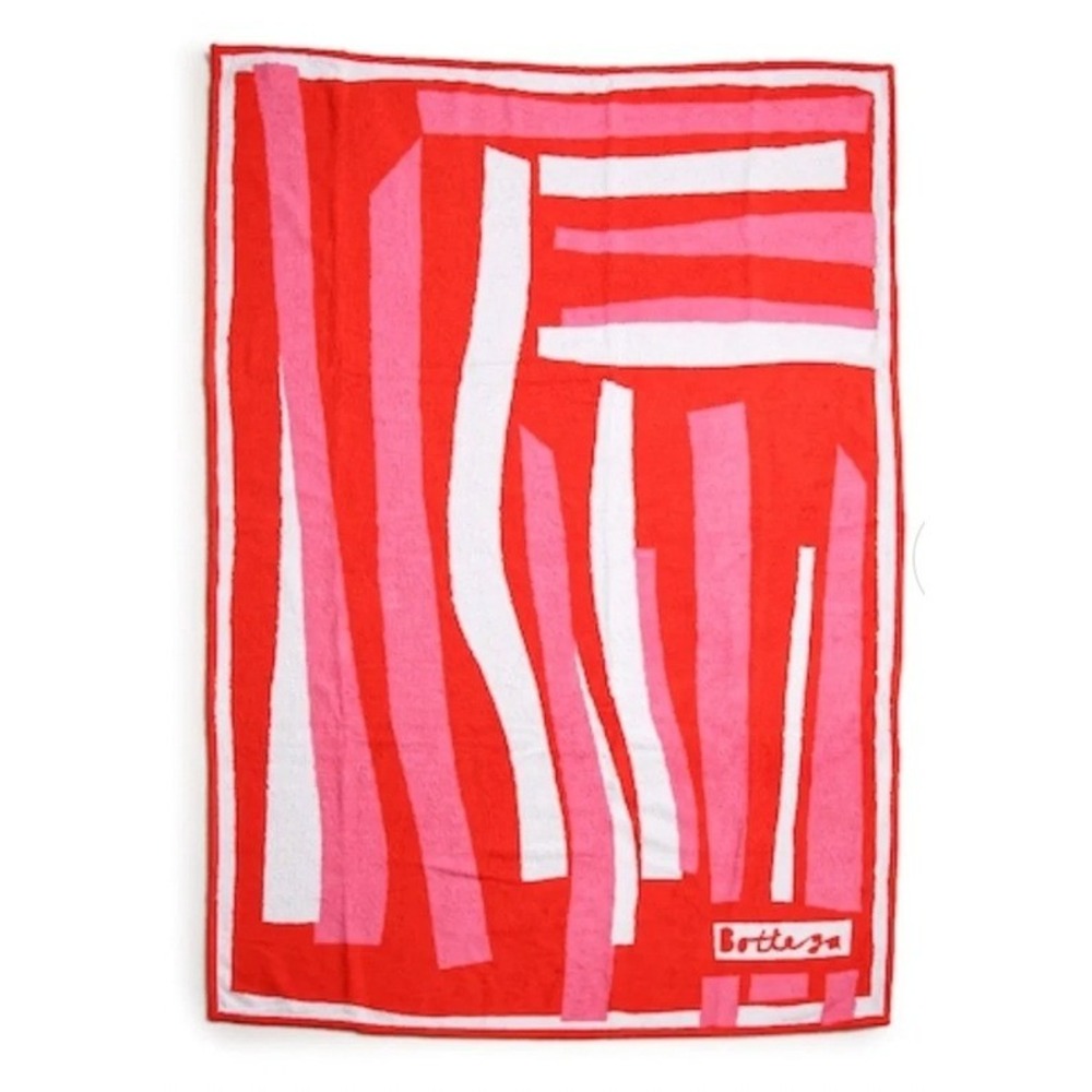 Bottega Veneta Abstract Stripe Beach Towel Red Pink White Cotton Terry NWT $650